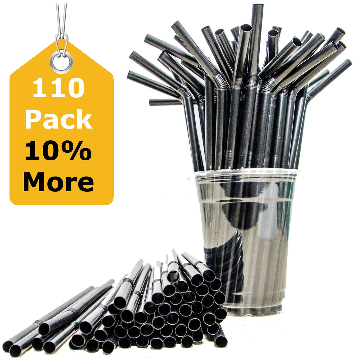 Plastic Straws Classic Black Flex Straws, 8.66 X 0.31, 110 pieces Value Pack! Extra Thick Plastic Disposable
